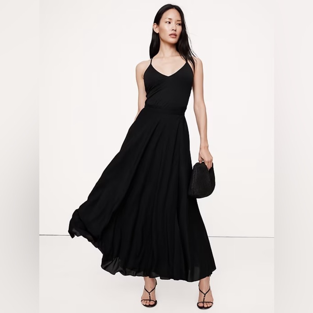 NEW! BANANA REPUBLIC BLACK CROSS-BACK JERSEY MAXI DRESS - LARGE 🪿4️⃣